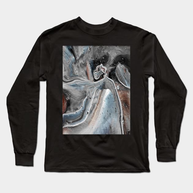 Gray and Brown Acrylic Pour Painting Long Sleeve T-Shirt by dnacademic